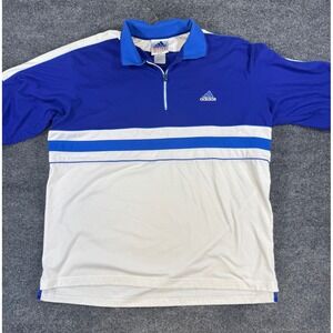 Vintage Adidas Quarter Zip Pullover XL Blue White Colorblock Golf Athletic Y2K